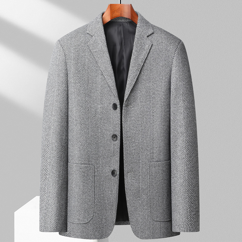 H2171Casual Woolen Jacket for Men - Autumn Business Suit Perfect for Dads