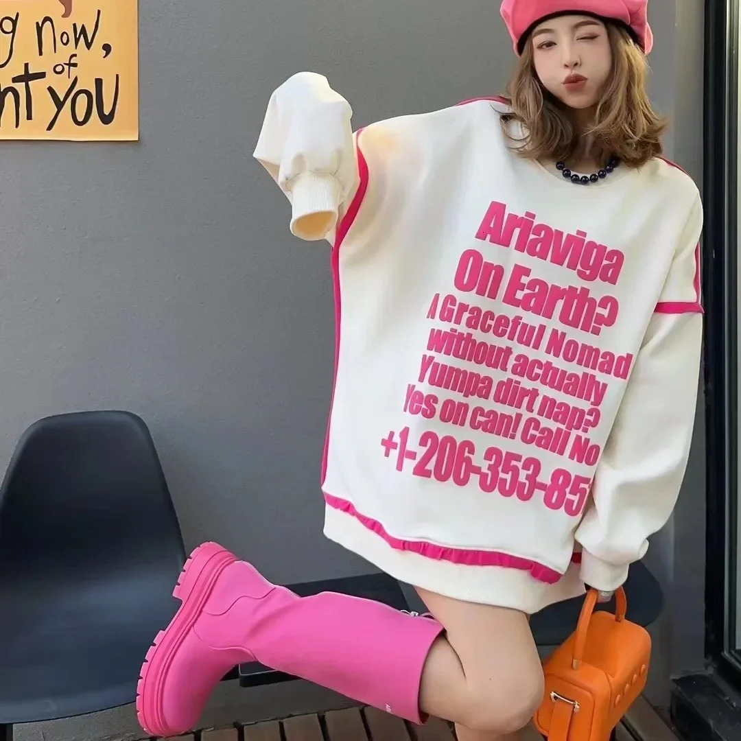 Womens Hoodie Spring Autumn Thin Style Threedimensional Foam Letter Jacket Trendy and Fashionable Top Sweatshirt T0021 250213