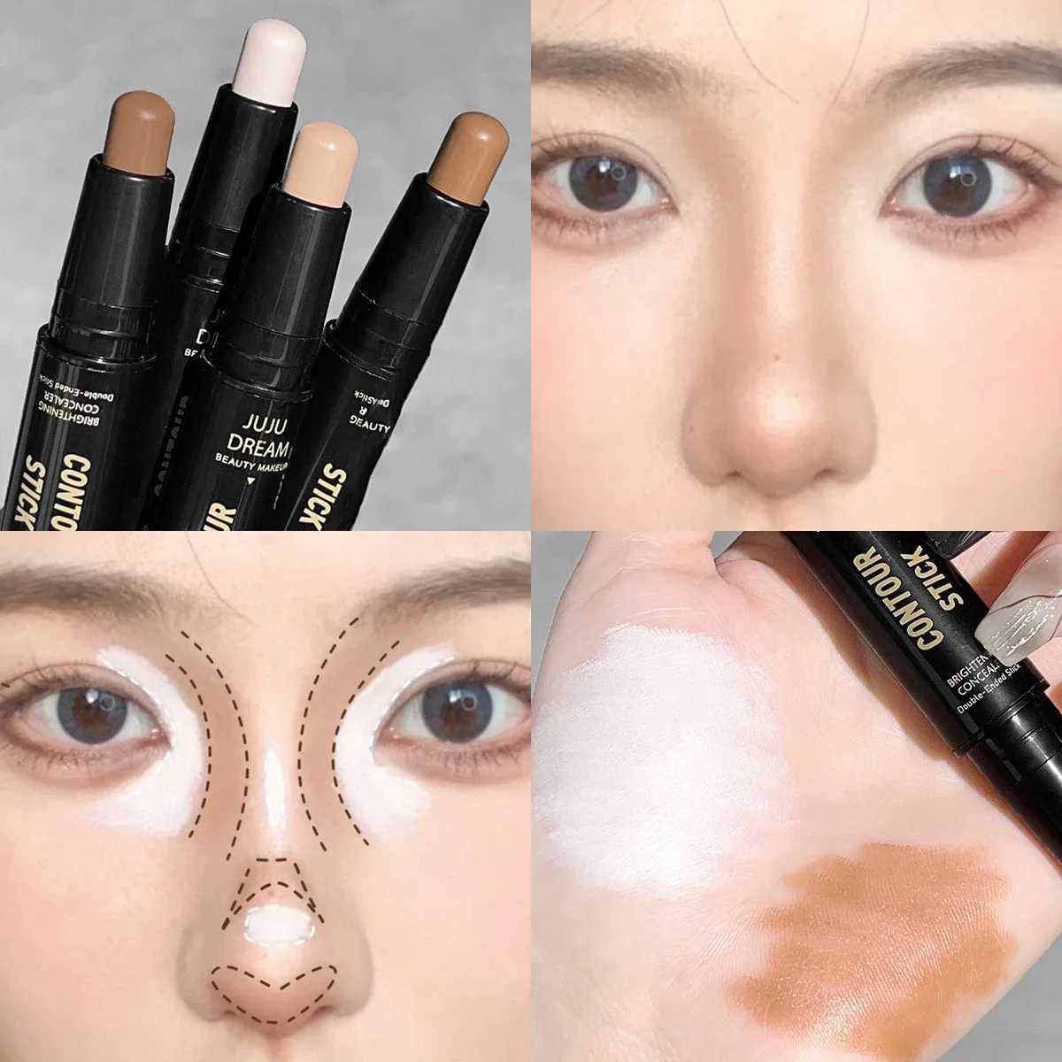 Dual-purpose Highlighters Contour Stick Matte White Brightening Trimming Nose Shadow Three-dimensional Facial Concealer CreamW250217