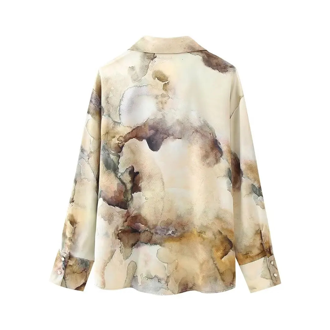 DUOPERI Women Fashion Tie Dye Printed Satin Blouse Midi Skirt Sets Chic Lady Casual and Coordinates 250214