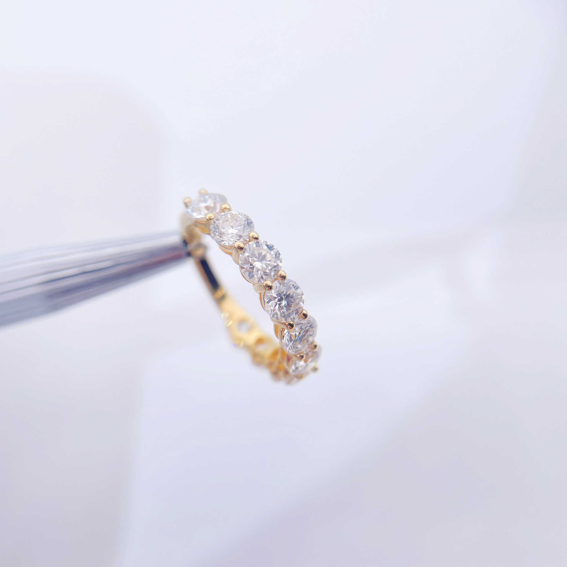 Mousan Stone Ring S925 Silver Plated Platinum Round Dan shaped 30 minute Row Ring New Ins Ring