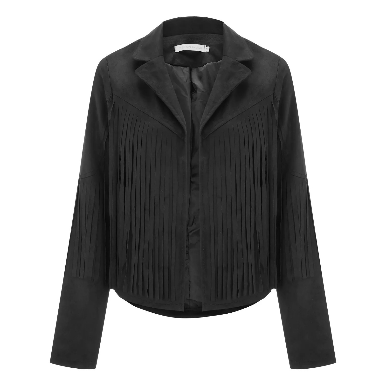 Winter Jackets For Women Fringe Suede Leather Tassel Motorcycle Cropped Coats Turndown Collar Open Front 250211