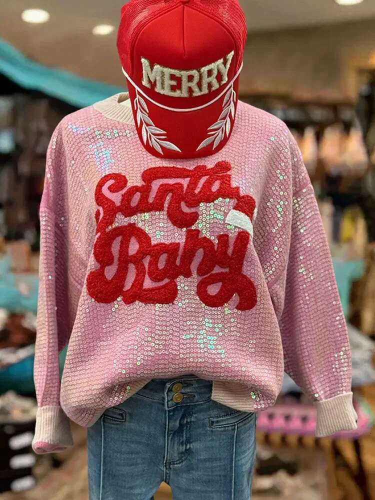 Santa Baby Sequins Sweatshirt Christmas Hoodies