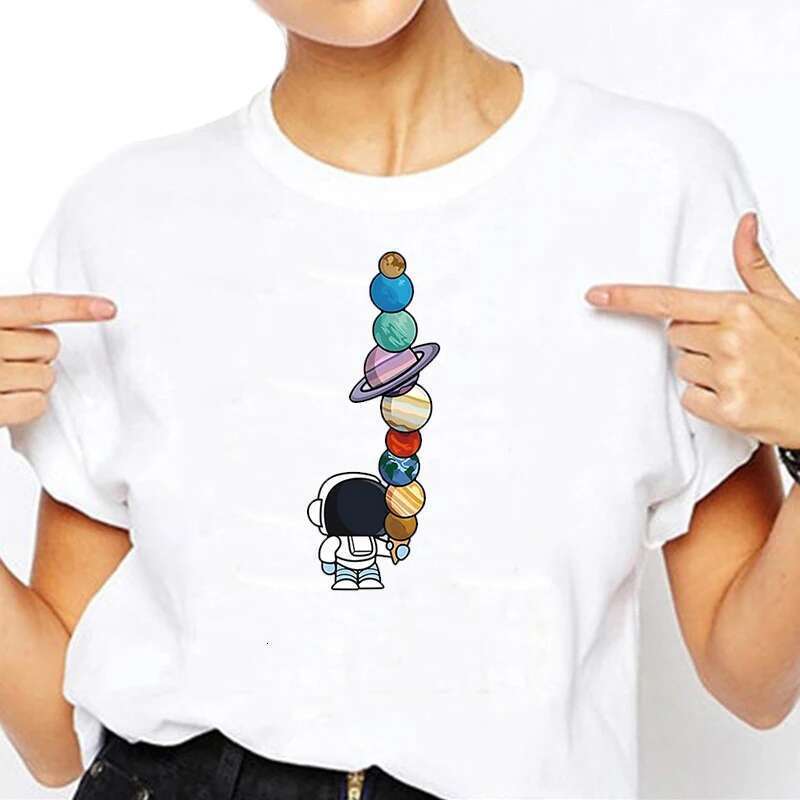 Haruku Short Sleeve Tees Loose Tops Daily Cute New Brand Plus Size Space Astronaut T-Shirt Camisetas De Hombre
