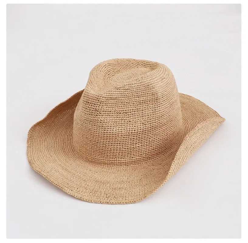 Natural Raffias Retro Western Cowboy Hats Men Women European American British Style Beach Jazz Top Sun Hat Panama Straw Hats W250217