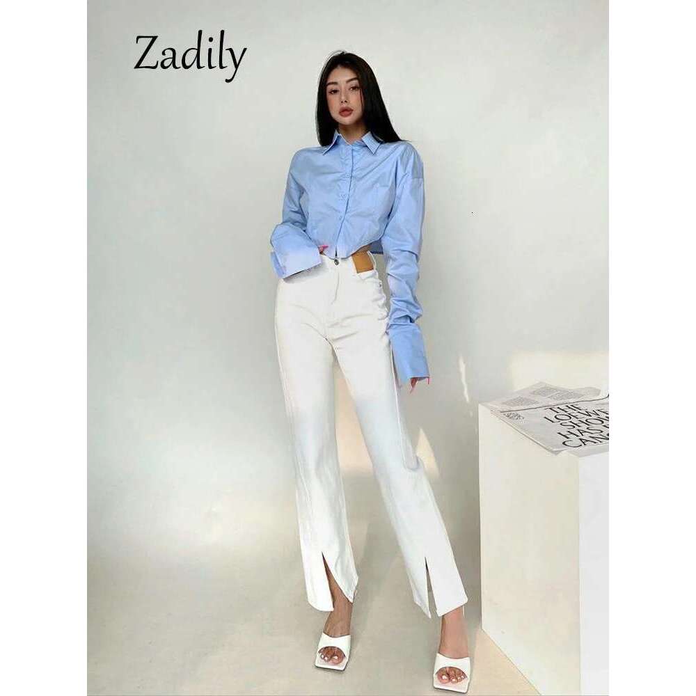 Zadily 2023 Spring Korean Style Long Sleeve White Shirt Women Sexy Button Ladies Crop Tops Blouse Street New In Female Clothing