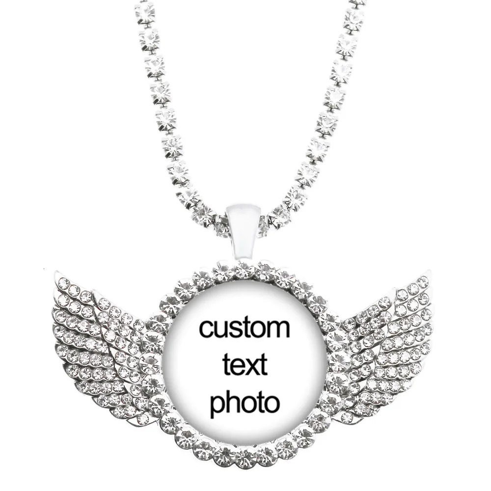 Customized po necklace crystal angel wings personalized glass Capone pendant baby mother father family anniversary gift 250210
