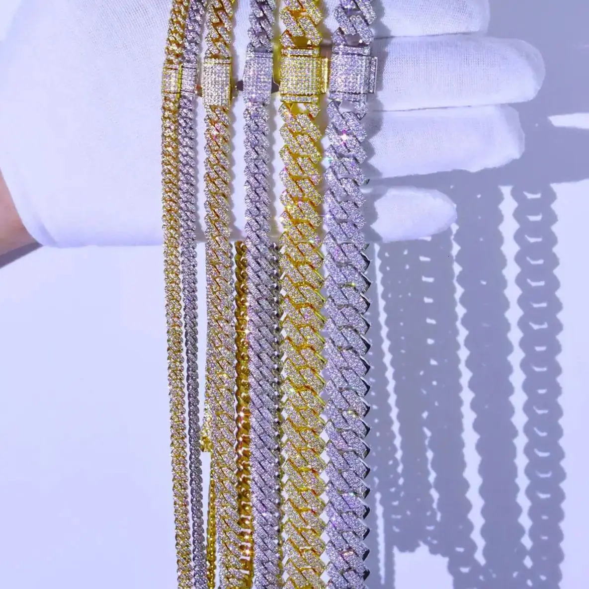 Drop 6/8/14mm Width Iced Out Cubic Zirconia Cuban Chain 1-2 Row Miami Cuban Link Necklace for Rapper Hip Hop Jewelry 250214