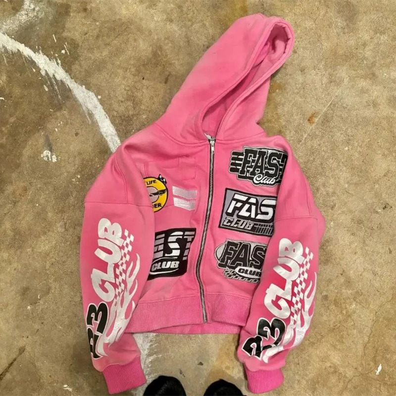 Y2K Zipper Open Knitted Woolen Sweater Top Aesthetic Fashion Graphic Printing Womens Autumn Sweater Mens Ropa Hombre Super Large Hoodie 250211