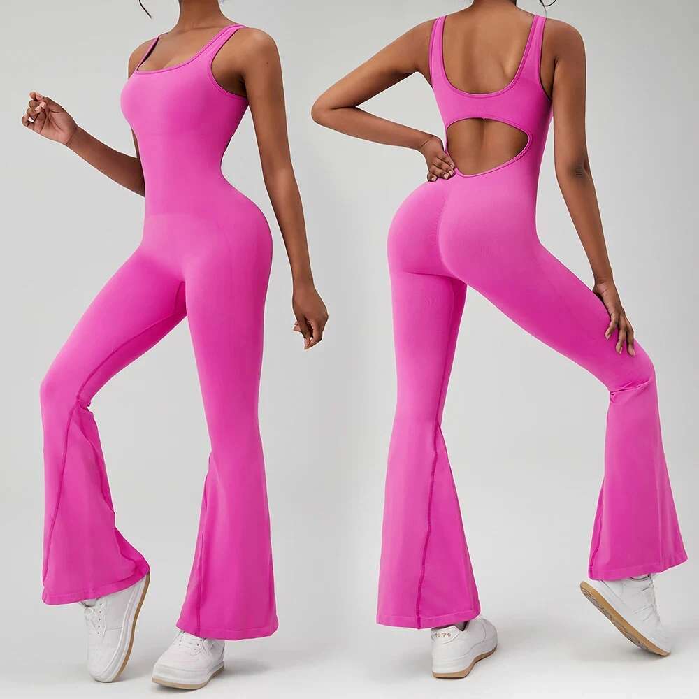 Women's Flared Pants Yoga Bodysuit Sexy Backless Gym Tight Breathable Hip Lifting Fiess Clothing Top Sportswear