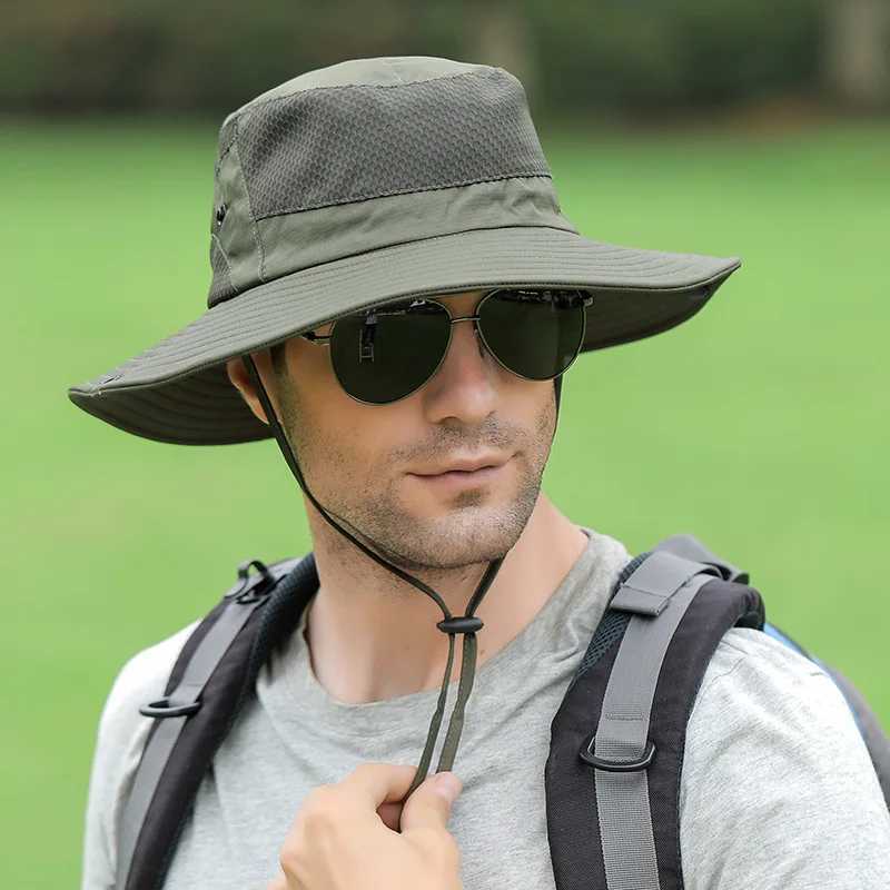 Outdoor UV Protection Sun Hat For Men Women Breathable Mesh Bucket Hats Summer Male Wide Brim Hiking Fishing Hat Panama Caps W250217
