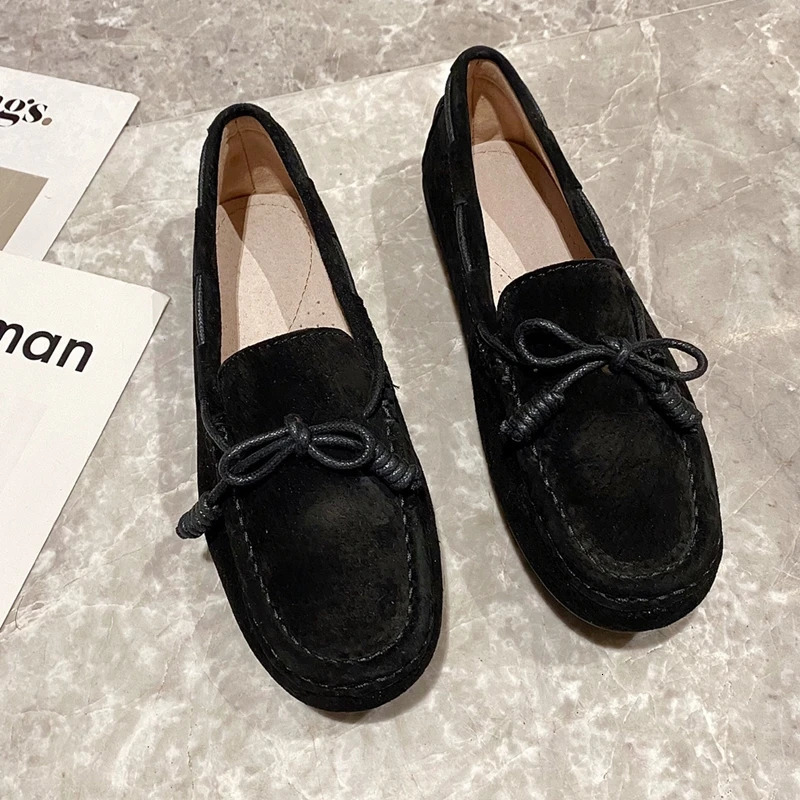 AIYUQI Womens Flat Loafers 2025 Bowknot Slip-on Female Shoes Large Size Shallow Mouth Soft Sole Ballet Loafers For Women 250214