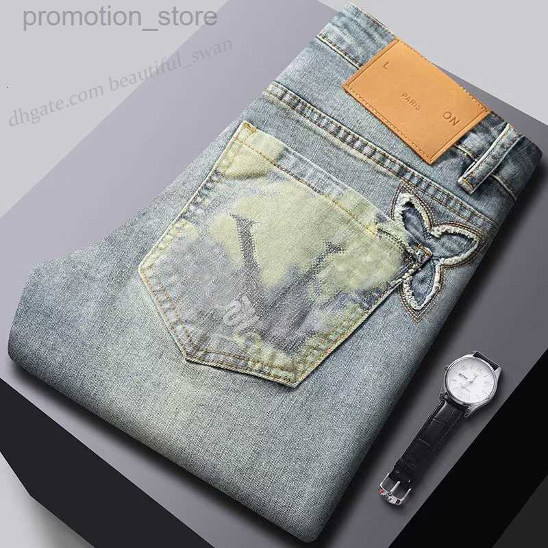 Men's Jeans Designer light luxury high-end men's jeans slim small straight tube brand pants for men brand letter Fashion sport jeans higher version J2Z6