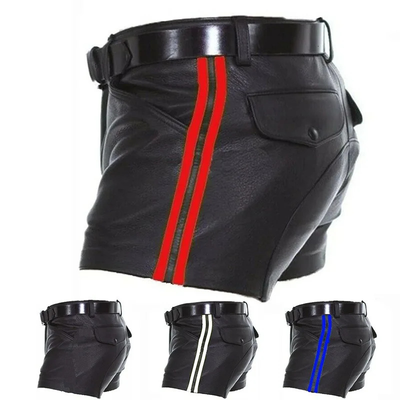 Solid Color PU Leather Pants Casual Mens Short Summer Fashion Trend Club Punk Style Shorts for Men 250214