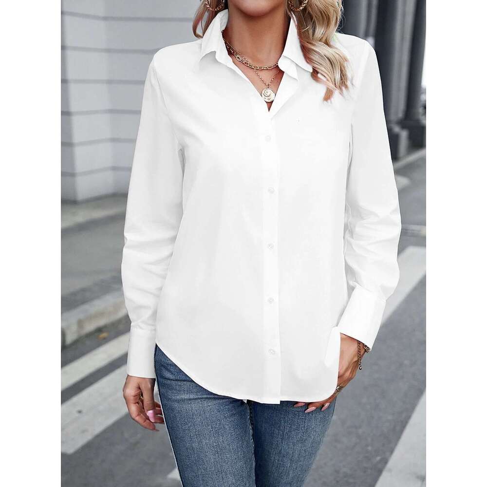 2024 Spring New Korean Fashion Casual Mid Length Versatile Women's Slimming Pure Cotton White Shirt