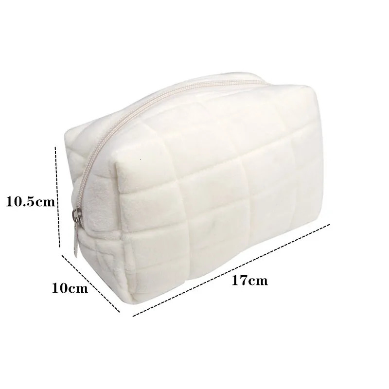 Cute Square Grid Soft Fur Makeup Bag Women Portable Travel Cosmetic Bags Mini Zipper Toiletry Washing Pouch Pen 250213