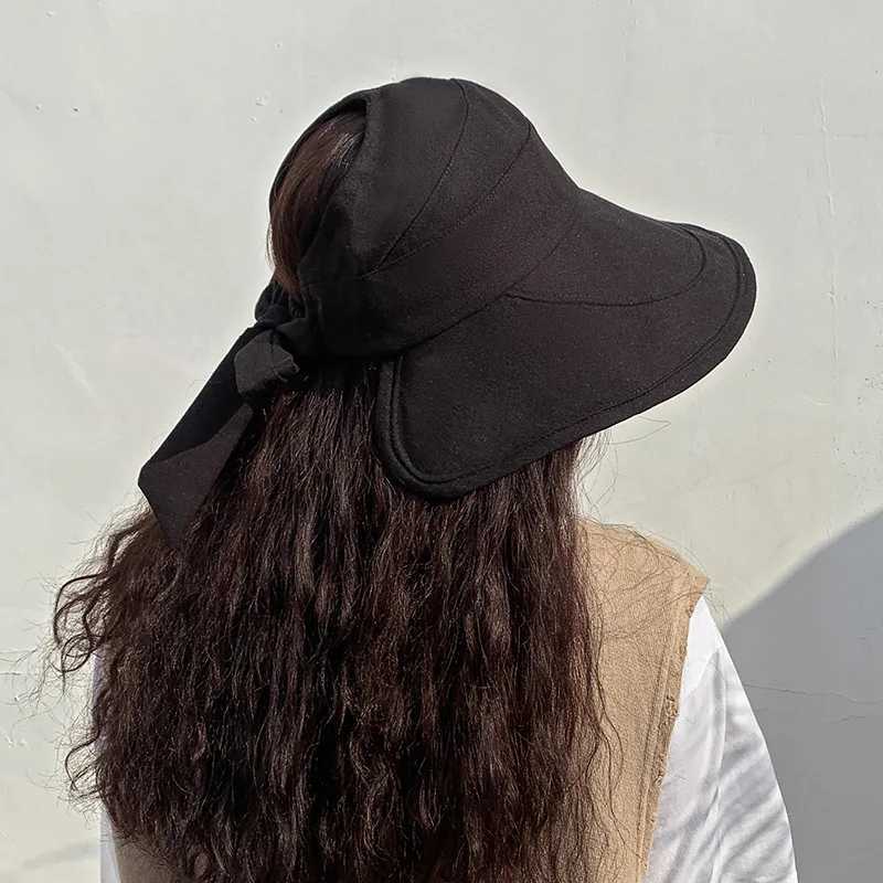 New Women Panama Summer Visors Hat Sun Hat Wide Large Brim Beach Hats Bucket Hat Chapeau Femme Beach UV Protection Cap Bob W250217