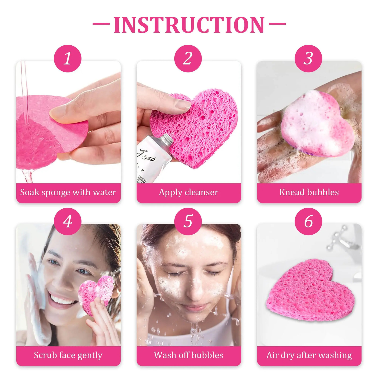 60-Count Compressed Cellulose Heart Shape Sponges 100% Natural Cosmetic Spa Sponges for Cleansing Exfoliating 250214