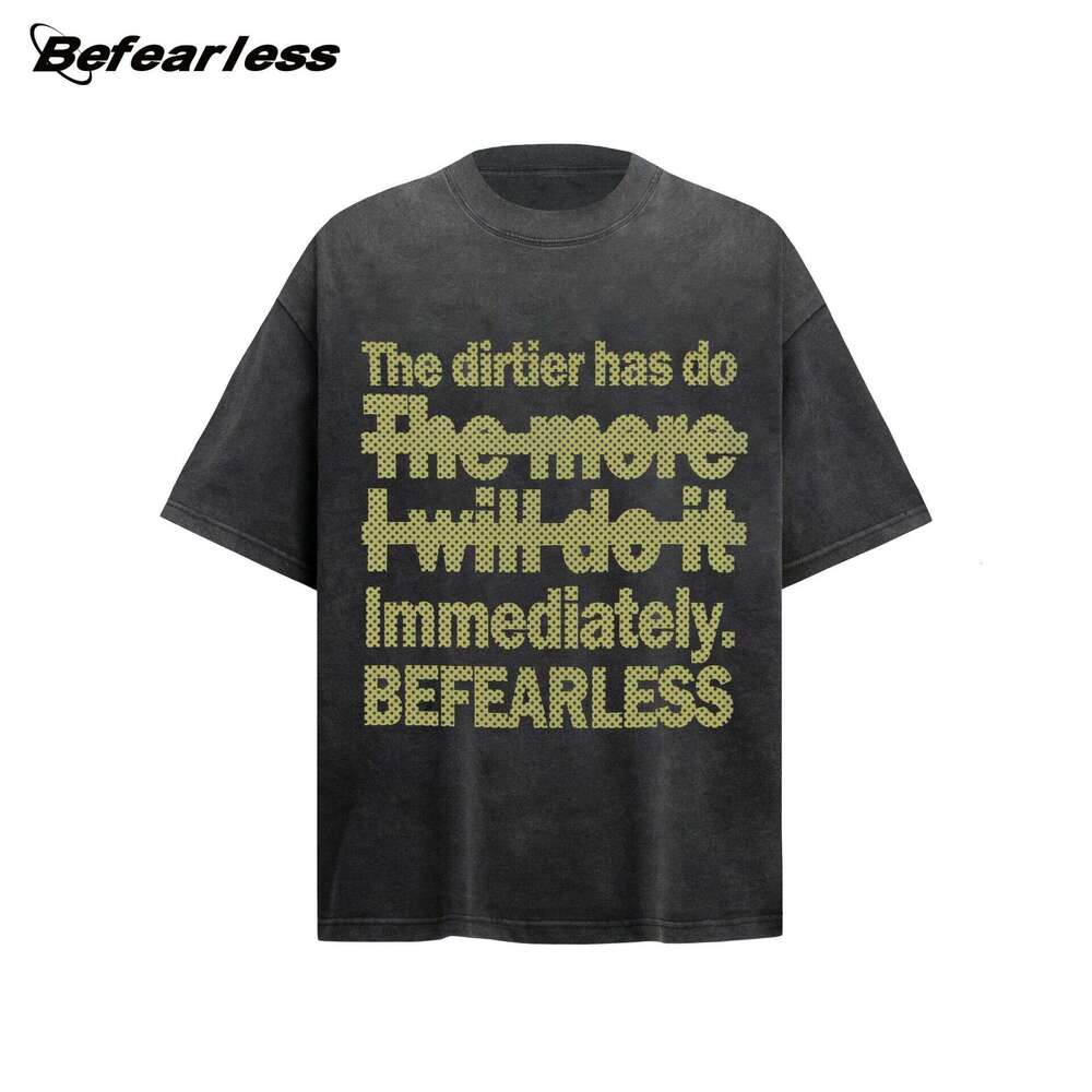 American washed water distressed letter short sleeved T-shirt summer, new style for men and women, trendy brand loose casual couple top