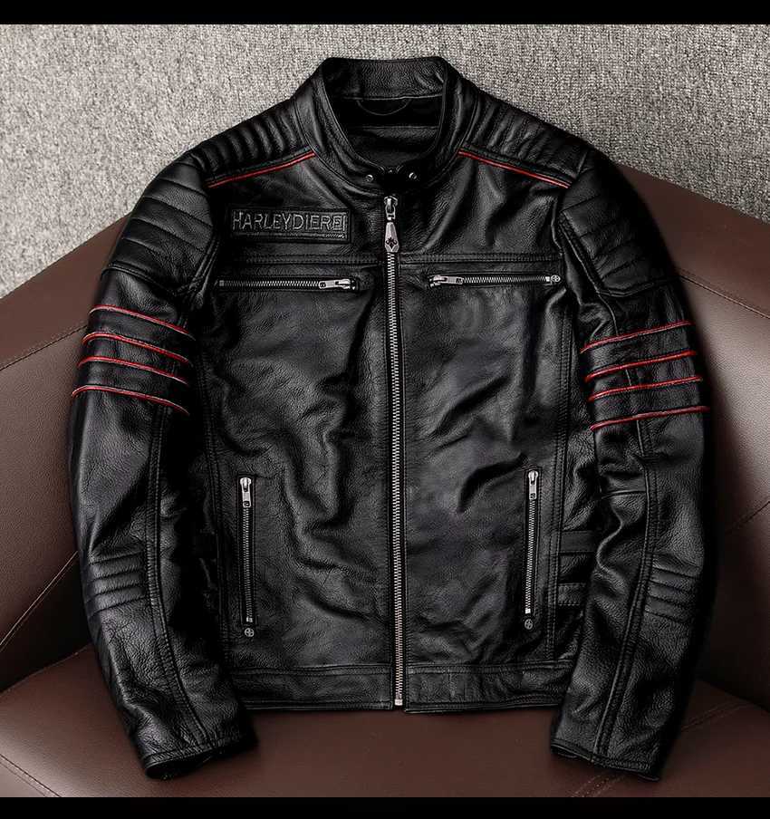 Men's Jackets New Motorcycle Men Cowhide Motocross Jacket Leather Winter Windproof Racing Suit Wear-resistant Moto Clothing For Harley z250217