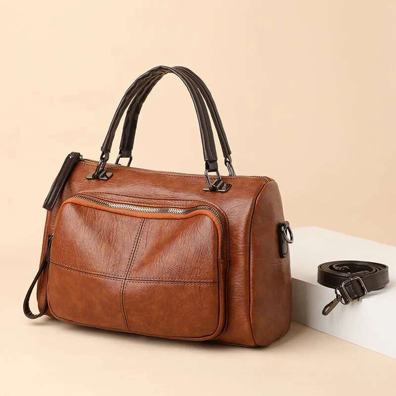Vintage Soft Leather Handle Women New Brands Handbag Large Capacity Shoulder Crossbody Travel Business Hand Bag Tote sac