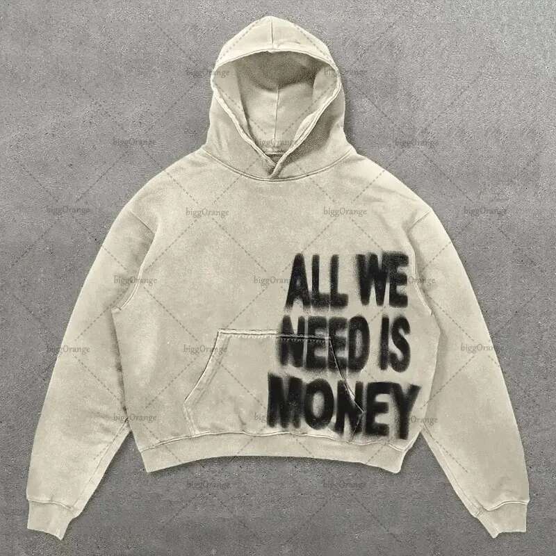 American Retro Haruku Y2K Casual Loose Hoodie Men Street Hip-Hop Fashion Versatile Letter Print Oversized Sweatshirt Women