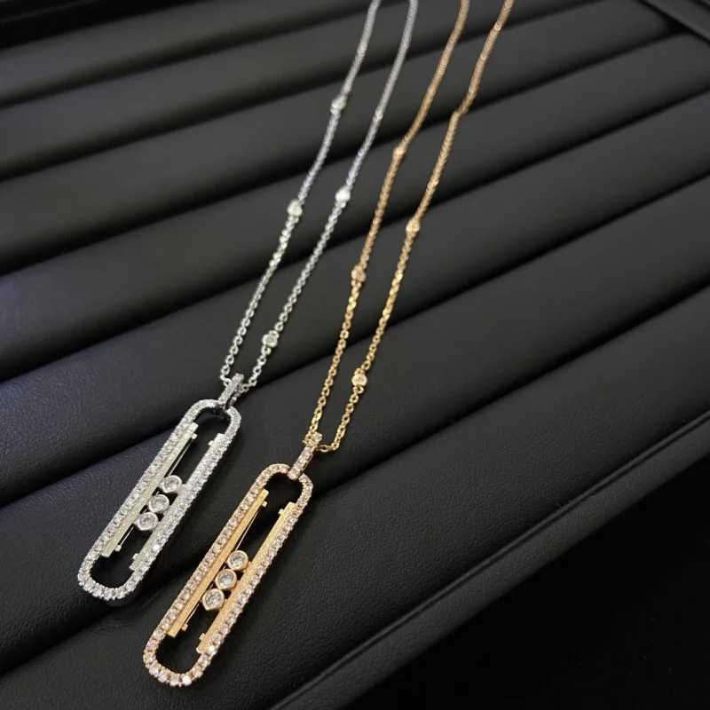 Pendant Necklaces New Full-Diamond Necklace with Sliding Three-Bead Paperclip Design High Quality Perfect Gift Option J250217 2F207