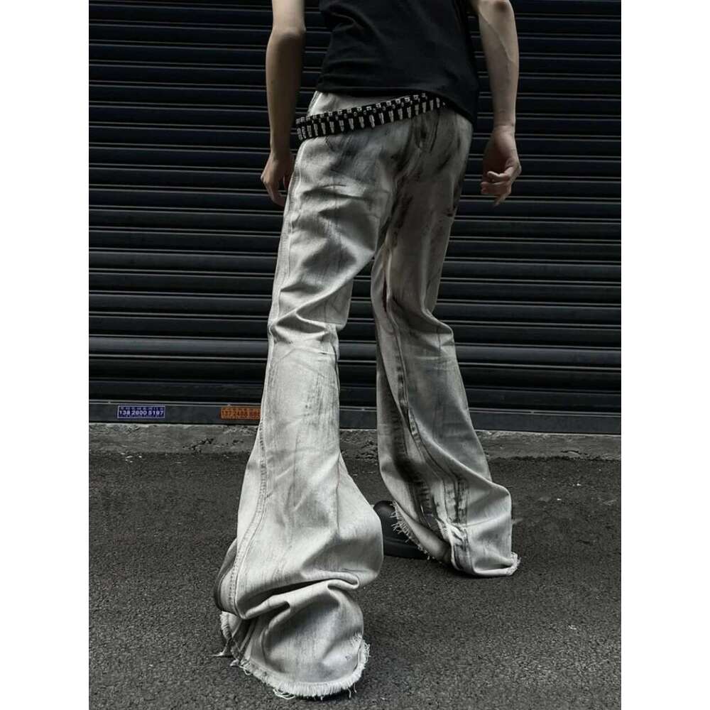 Women's Grey Gothic Bow Flare Jeans Haruku Aesthetic Y2k Denim Trousers High Waist Cowboy Pants Vintage 2000S Trashy Clothes