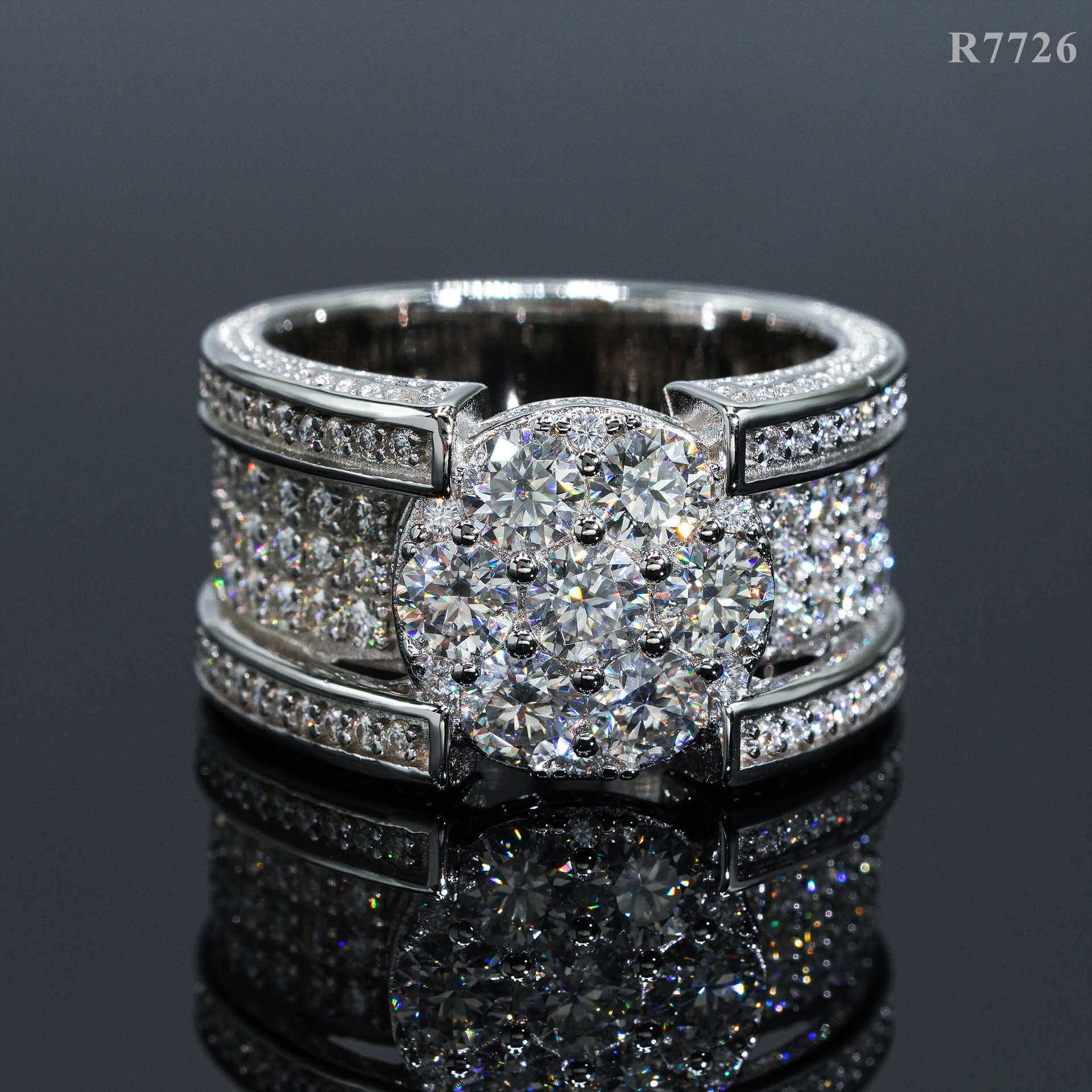 Mens Hip Hop Moran Ring Hip Hop Rap S925 Silver Inlaid Diamond Ring