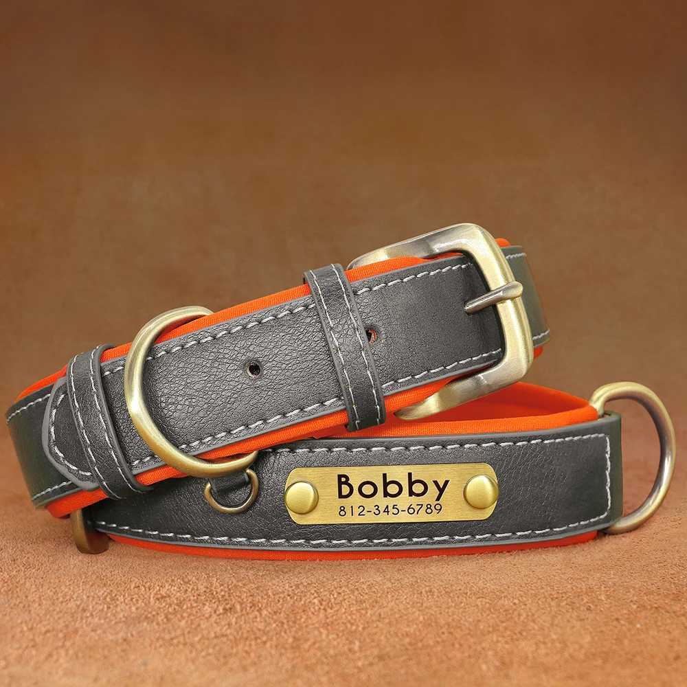 Customized PU Leather Nameplate Dog Collar Soft Padded Dogs Collars Free Engraving Name for Small Medium Large Dogs Adjustable 250205