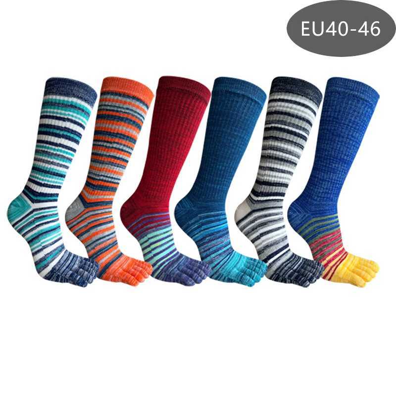 Mens long socks plus size cotton colored striped compression sports fitness happy and fun 5-finger calf socks EU42-46 W250217