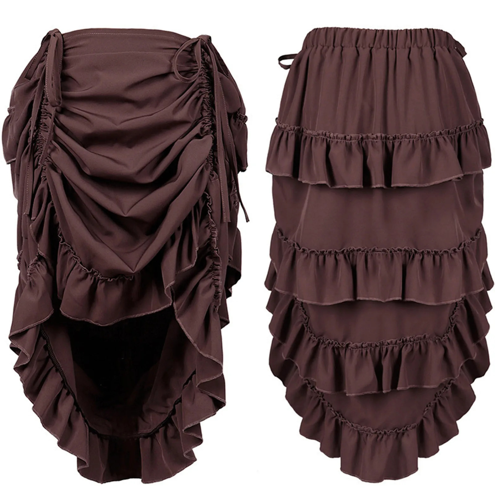 Medieval Victorian Punk Vintage Skirts For Women Gothic Steampunk Midi Skirt Ruffle Hem High Waist Pleated Cosplay Costume 250211