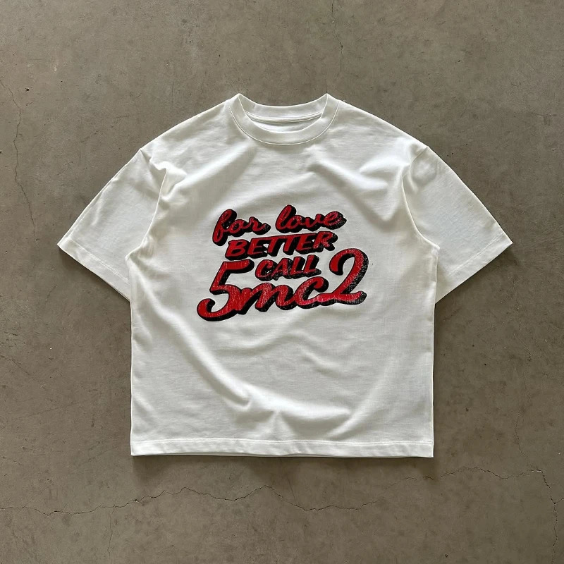 Y2K mens T shirt oversized loose American street style tops fashion printed pattern round neck Solid color cotton lovers pullover 250210