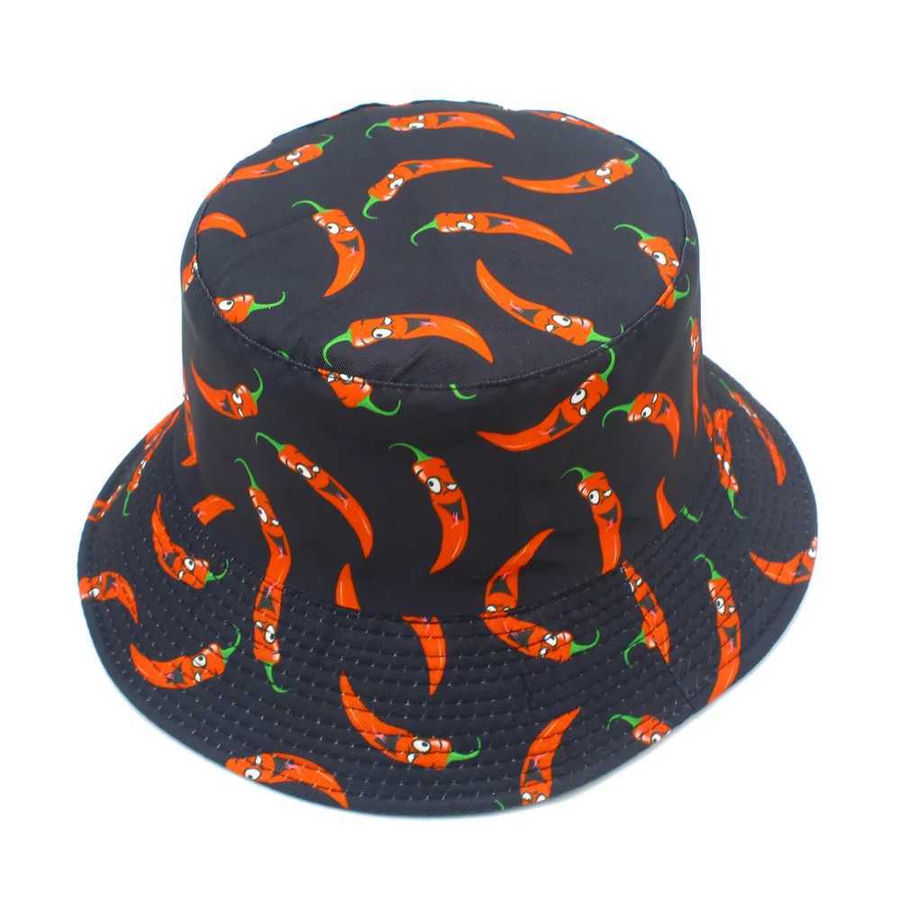 Neutral chili print reversible bucket hat sun protection for fishermen outdoor travel fashion leisure basin hat beach hat W250217