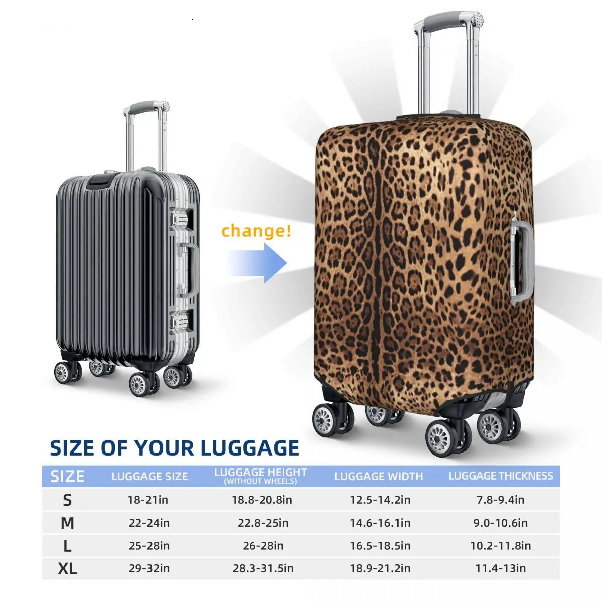 Custom Leopard Print Travel Luggage Cover Elastic Animal Skin Suitcase Cover Protector Fit 18-32 Inch 250214