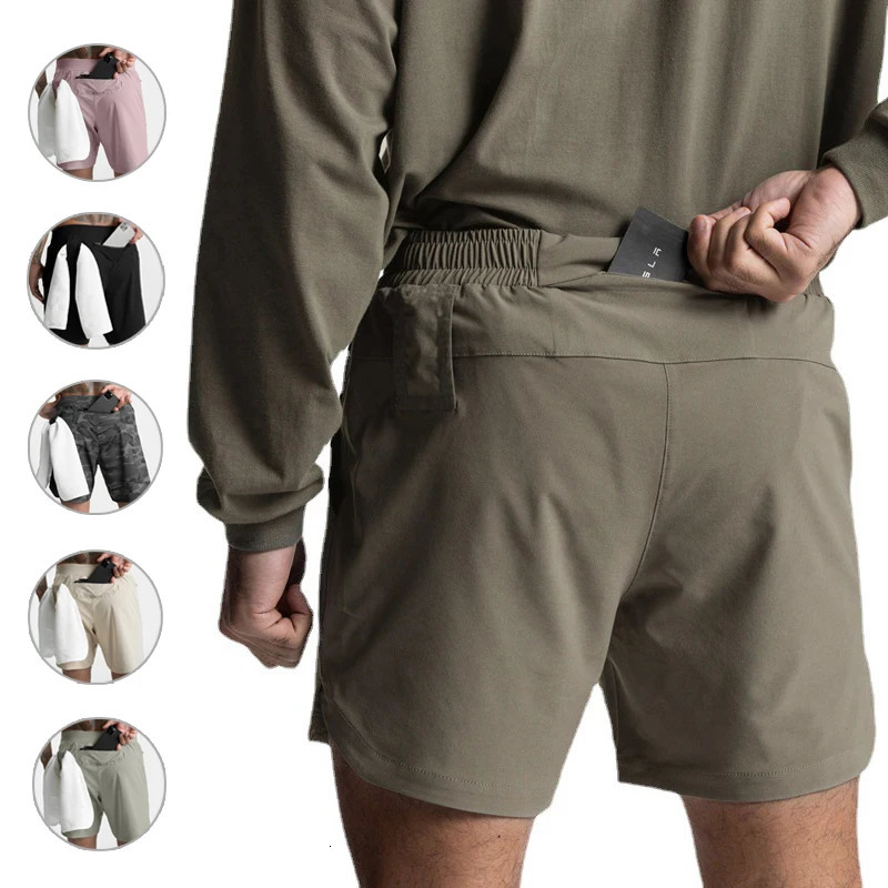 Men Quick Dry Exercise Tranning Shorts Running Fitness Basketball Sports Gym Crossfit Sweatpants with Zipper Back Phone Pouch 250217