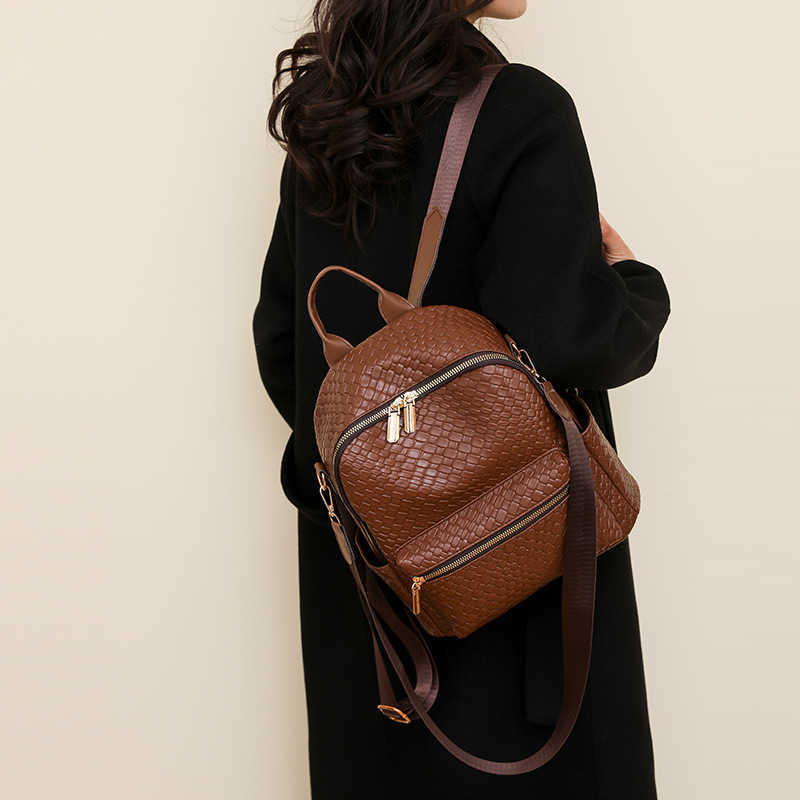 Shoulder Bag For Women New Korean Fashion Solid Color Soft Leather Womens Travel Backpack Large Capacity Student Book Bag Trendy