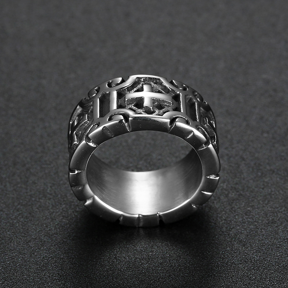 Hip Hop Vintage Ancient silver Color Stainless Steel Cross Casting Rings Mens Jewelry