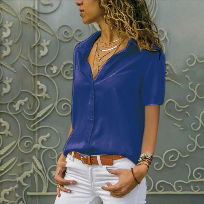 Summer Casual Solid Short Sleeved Loose Blusas Women White Shirt 2023 Office Tops Mujer Femme Elegant Blouses