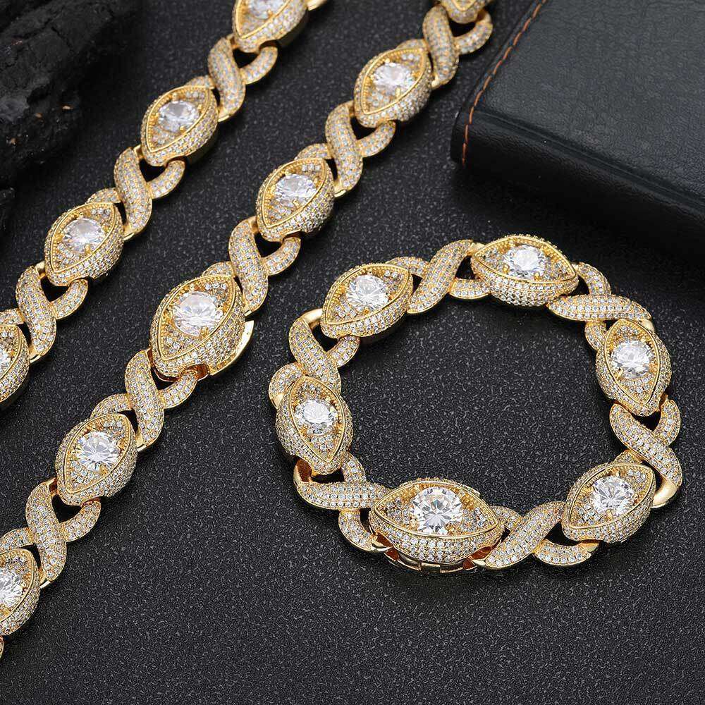 Hip Hop Jewelry 15mm Infinite Eye 8 Cuban Chain Zircon Necklace Accessories Men's Bracelet