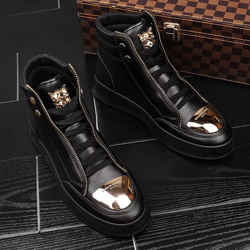 2025 comfortable new Martin boots men high top board shoes metal casual leather boots men Korean version of the trend street dance shoes