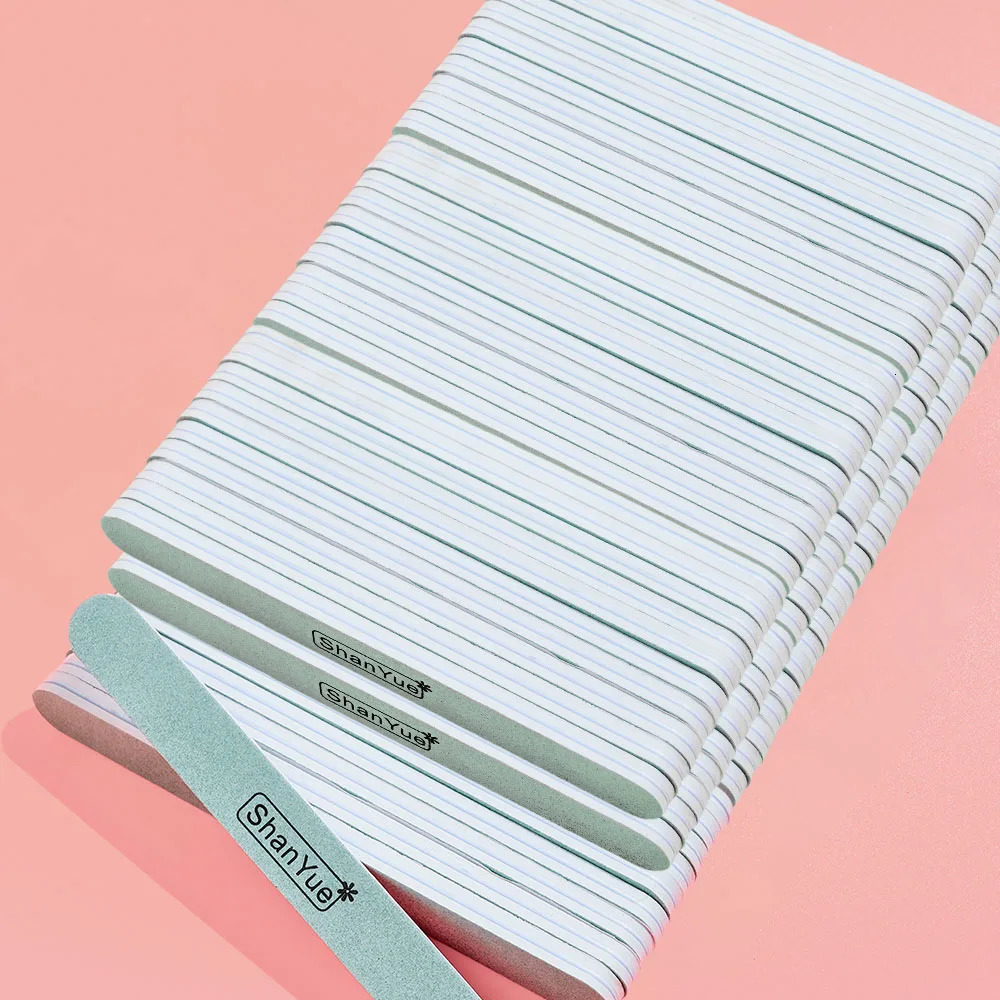 50Pcs/Pack Zebra Curve Nail Files 100/80 Grit Double Sided Gray Buffer Block Files UV Gel Salon DIY Beauty Nails Care Tools 250214