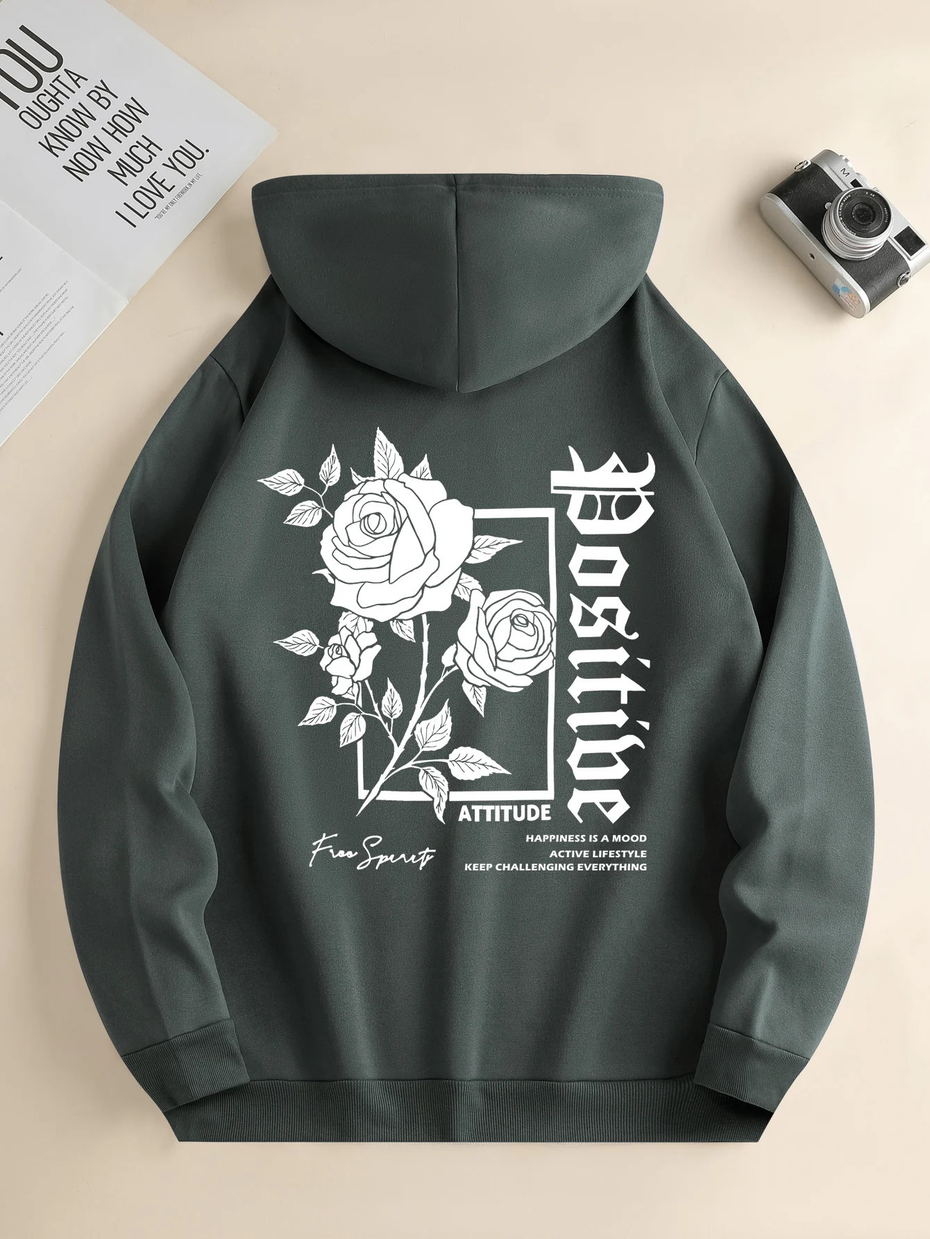 Mens fashion hoodie casual daily drawstring hooded sweatshirt Rose Print front kangaroo pocket mens jacket 250214