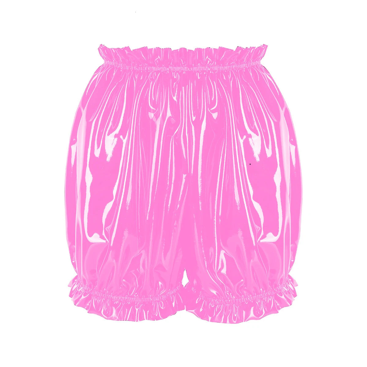 Womens Latex Rubber Short Bloomers Pants Sexy Bodycon Booty Ruffled Wet Look PVC Patent Leather Boxer Underwear Mini pants 7XL 250213