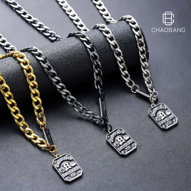 Nameplate necklace, men's hip-hop design, niche new trend, simple accessories, women's personality splicing, high-end and versatile accessor