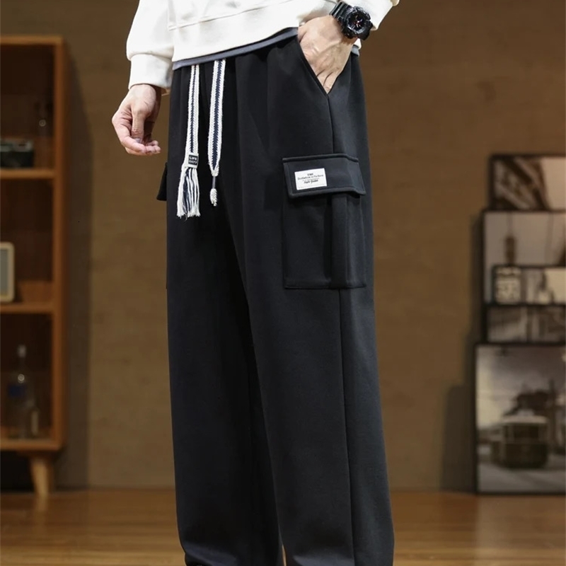 Sweatpants Men MultiPockets Drawstring Cotton Casual Wide Pants Male Loose Straight Trousers Large Size 8XL w250113