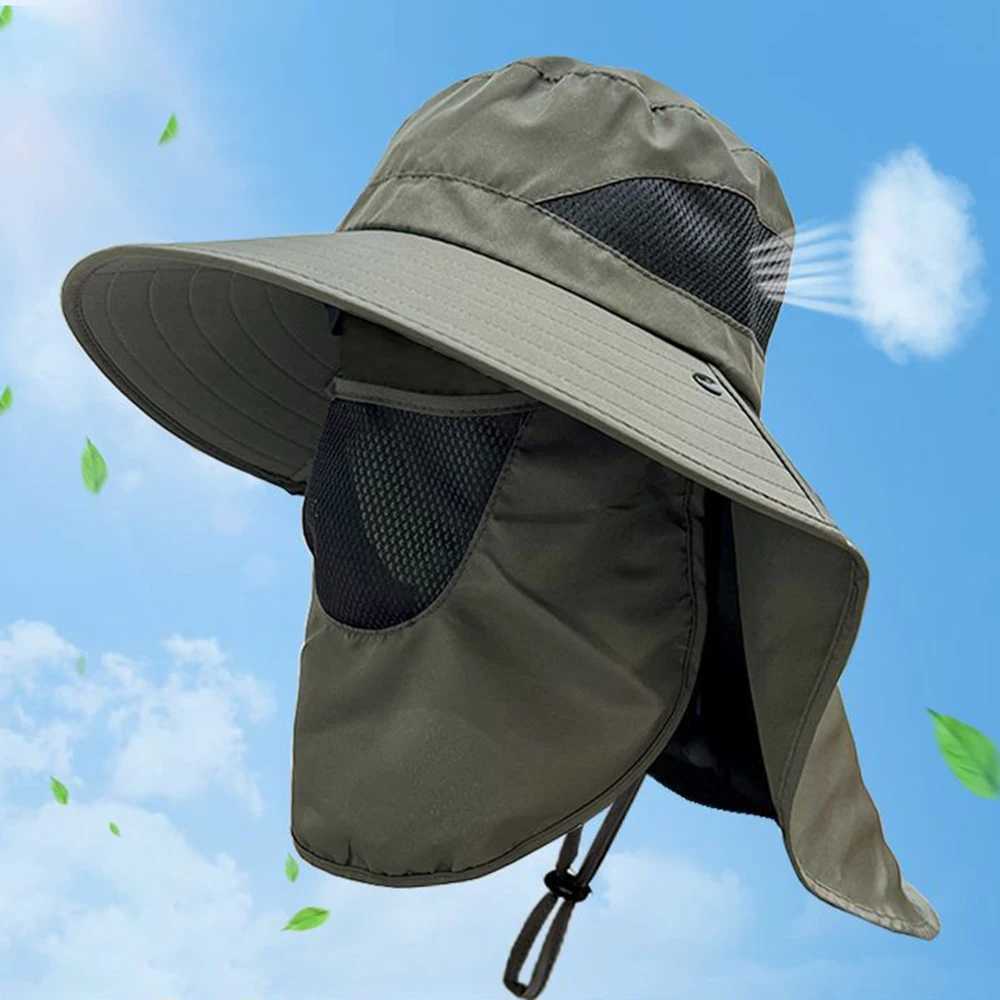 Summer Sun Hats UV Protection Outdoor Hunting Fishing Cap for Men Women Hiking Camping Visor Bucket Hat Neck Flap Fisherman Hat W250217
