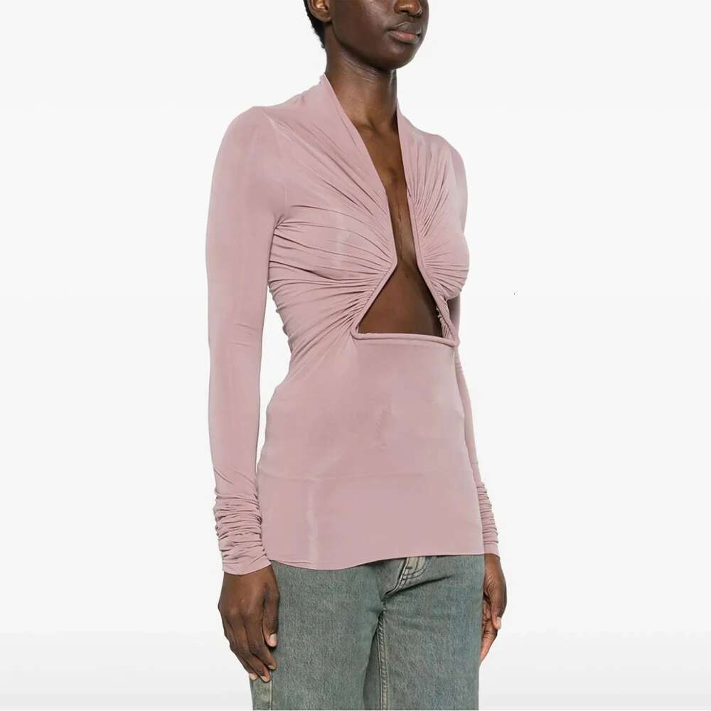 Geometric Hollow Design Women's T-Shirt Y2k Corset Stretch Slim Commuter Hundred Sleeve Long Pullover Tops 2025 Summer New