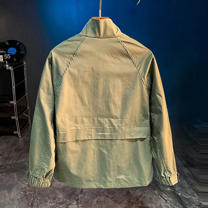 Autumn Mens Stand Collar Windproof Coat Trendy SlimFitting Workwear Jacket ThreeDimensional Patchwork Pocket Winter 250210