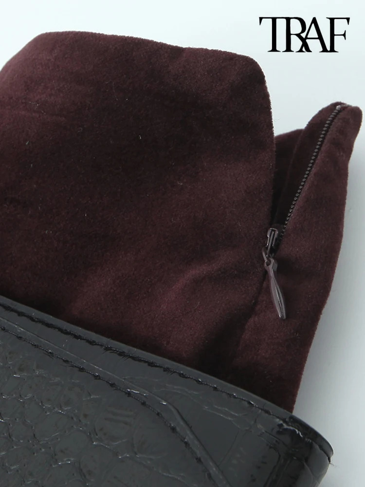 TRAFWomens Front Button Velvet Cropped Jacket Coat and Low Waist with Belt Mini Skirt Female Two Piece Sets Chic Fashion 250214